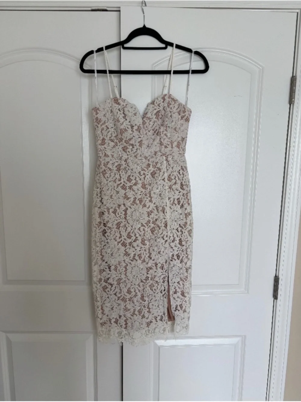 H&M Ivory Lace Midi Dress with Nude Underlay